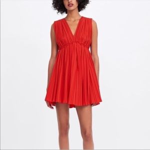 Zara Red Pleated Poplin Dress - size M